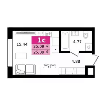 Студия Свердловская область, Екатеринбург ул. Монтерская (25.09 м)