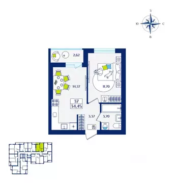 1-к кв. Калининградская область, Зеленоградск  (34.45 м)