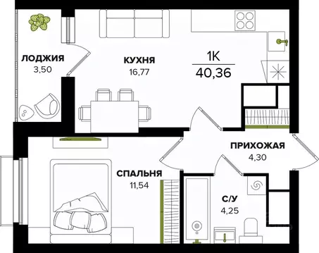 1-к кв. Тульская область, Тула ул. Академика Насоновой (40.36 м)