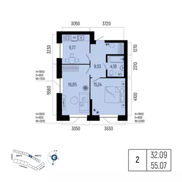 2-к кв. Башкортостан, Уфа Глумилино-1 мкр, Новатор жилой комплекс ...