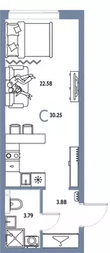 Студия Тюменская область, Тюмень Хабаровская ул. (30.25 м)