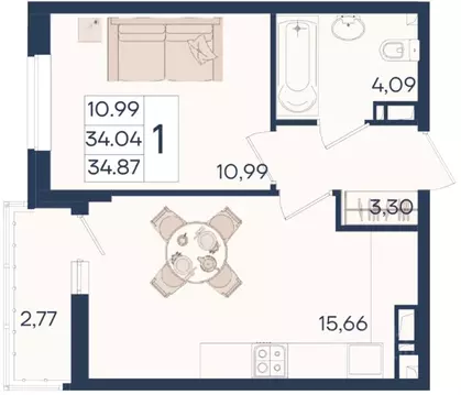 1-к кв. Краснодарский край, Краснодар  (34.87 м)