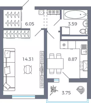 1-к кв. Самарская область, Волжский район, Лопатино с/пос, пос. ...