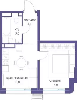 1-комнатная квартира: Москва, ЮВАО, район Лефортово, ЖК Символ (41.2 ...