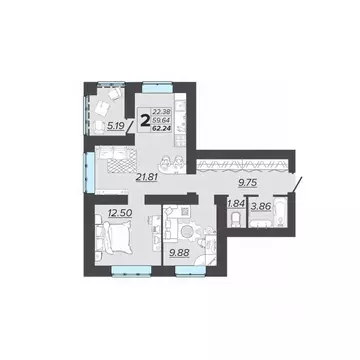 2-к кв. Брянская область, Брянск Архитектор жилой комплекс (62.24 м)