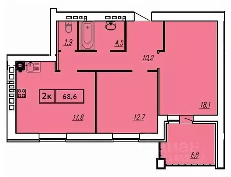 2-к кв. Ивановская область, Иваново ул. Постышева, 8А (68.6 м)