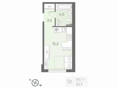 Квартира-студия: посёлок Шушары, территория Пулковское (22.3 м)
