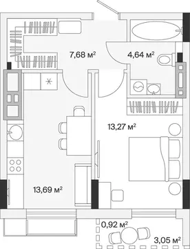 1-комнатная квартира: Малое Исаково, Первая улица, 1к2 (40.8 м)