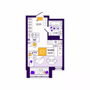 Студия Тульская область, Тула Все и Сразу жилой комплекс (28.9 м)