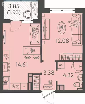 1-комнатная квартира: Краснодар, улица имени Б.С. Кудухова, 1 (35.7 м)