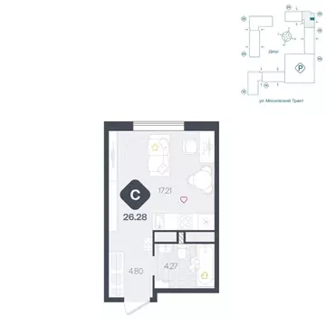 Студия Тюменская область, Тюмень Сибирский жилой комплекс (26.28 м)