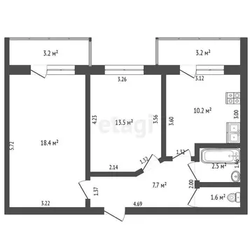 2-комнатная квартира: Томск, улица 79-й Гвардейской Дивизии, 27А (53.9 ...