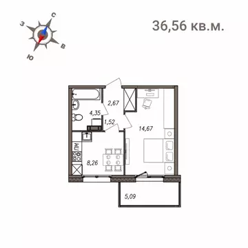 1-к кв. Карелия, Петрозаводск Новая жизнь жилой комплекс (36.56 м)