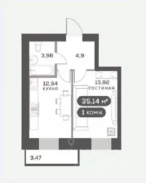 1-к кв. Красноярский край, Красноярск Академгородок мкр,  (35.14 м)