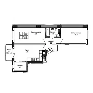 2-к кв. Калининградская область, Калининград ул. 1-я Большая окружная ...