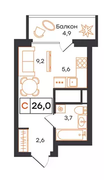 Квартира-студия: Екатеринбург, улица Патриса Лумумбы, 54 (26 м)