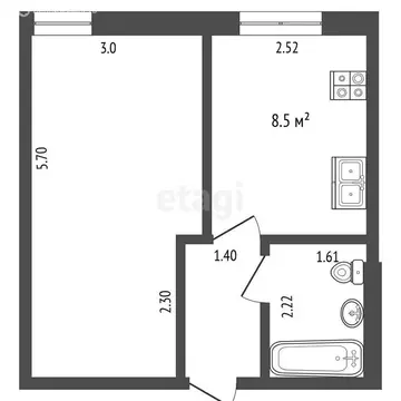 1-комнатная квартира: Калининград, улица Горького, 152 (30.9 м)