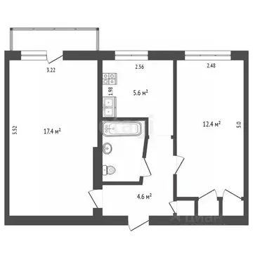 2-к кв. Вологодская область, Череповец ул. Космонавта Беляева, 6 (44.5 ...