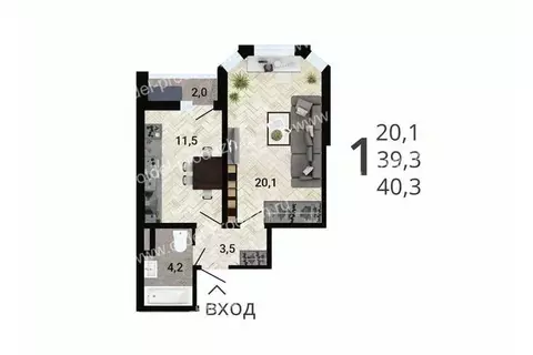 1-к кв. Воронежская область, Воронеж 8 Элемент жилой комплекс (40.8 м)