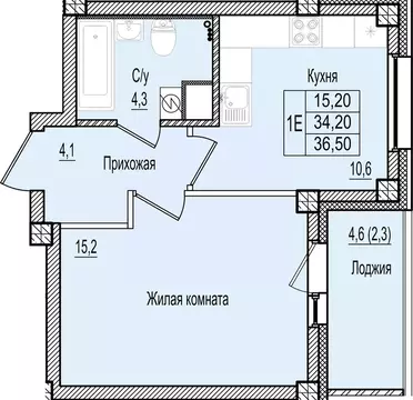 1-к кв. Псковская область, Псков Крестовский жилой комплекс (36.5 м)