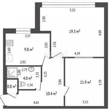2-к кв. Ставропольский край, Пятигорск ул. Орджоникидзе (57.0 м)