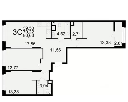 3-к кв. Рязанская область, Рязань Аура жилой комплекс (79.22 м)