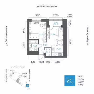 2-к кв. Башкортостан, Уфа Глумилино-1 мкр, 8-е Небо жилой комплекс ...