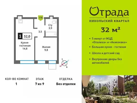 1-к кв. Московская область, Красногорск Опалиха мкр, Никольский ...