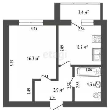 1-к кв. Ростовская область, Аксай ул. Платова, 6А (34.0 м)
