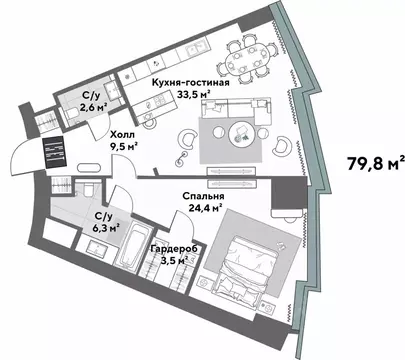 2-к кв. Свердловская область, Екатеринбург ул. Бориса Ельцина (79.8 м)