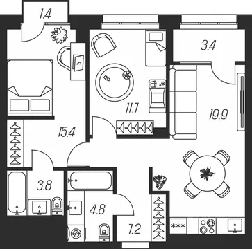 3-к кв. Тульская область, Тула ул. Михеева (67.6 м)