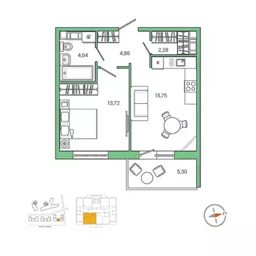 1-к кв. Ленинградская область, Гатчина ул. Чехова, 39к2 (41.6 м)