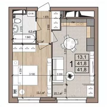 1-к кв. Рязанская область, Рязань ул. Новоселов, 33Б (41.8 м)