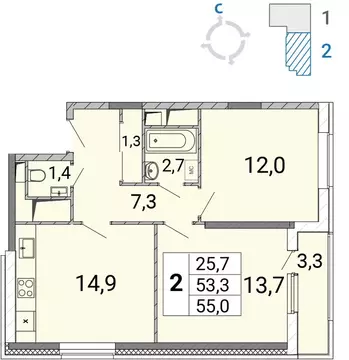 2-к кв. Московская область, Балашиха Железнодорожный мкр, просп. ...