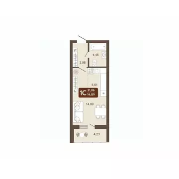 Студия Кемеровская область, Кемерово 58В мкр, 1 (31.06 м)