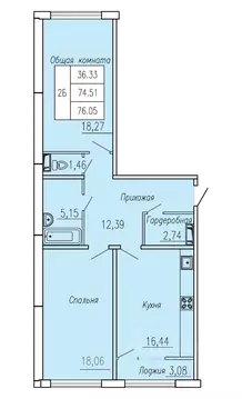 2-к кв. Чувашия, Чебоксары ул. П.В. Дементьева, 4 (76.05 м)
