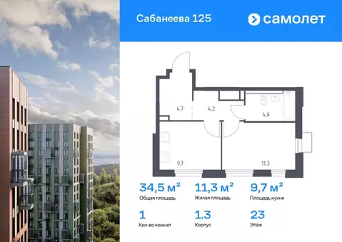 1-к кв. Приморский край, Владивосток ул. Сабанеева, 1.3 (34.5 м)