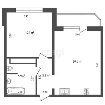 1-комнатная квартира: Тюмень, Кремлёвская улица, 85 (41.9 м)