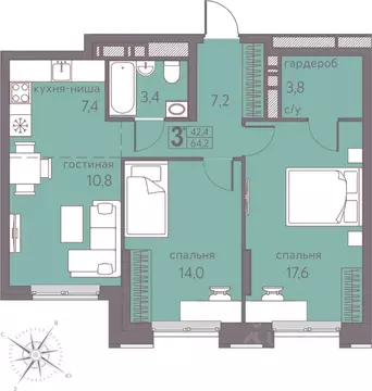 Студия Пермский край, Пермь ул. Серебристая, 5 (64.2 м)