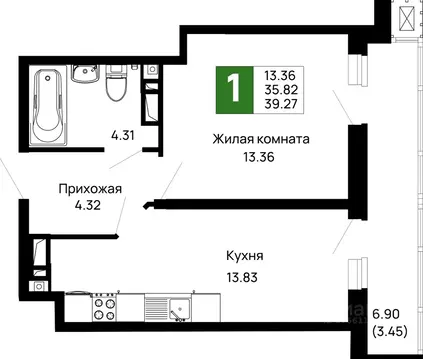1-к кв. Адыгея, Майкоп 9 Мая ул., 14А (39.27 м)