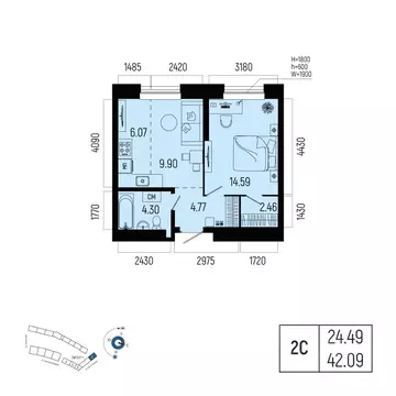 2-к кв. Башкортостан, Уфа Глумилино-1 мкр, Новатор жилой комплекс ...