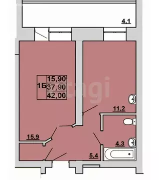1-комнатная квартира: Абакан, улица Чертыгашева, 197Вк1 (38.2 м)