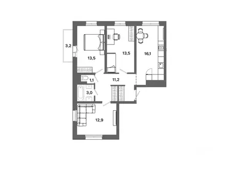 3-к кв. Ханты-Мансийский АО, Сургут 30А мкр,  (72.26 м)