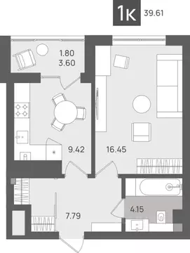 1-к кв. Калининградская область, Светлогорск Новая ул., 22к2 (39.61 м)