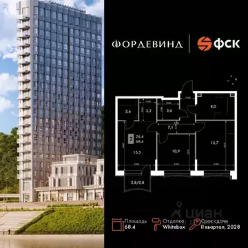 2-к кв. Нижегородская область, Нижний Новгород Черниговская ул. (68.4 ...