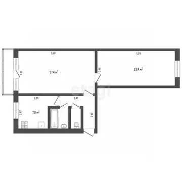 2-к кв. Тюменская область, Тюмень ул. Белинского, 30 (45.0 м)