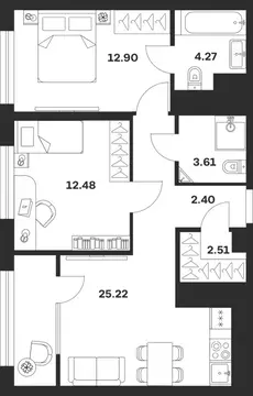 2-к кв. Тульская область, Тула Парк Патриот жилой комплекс (63.39 м)