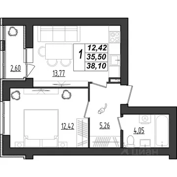 1-к кв. Мордовия, Саранск Химмаш жилрайон, 4-й мкр,  (38.1 м)