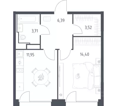 1-к кв. Москва Квартал на воде жилой комплекс, к5 (39.97 м)