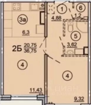 2-к кв. Ярославская область, Ярославль ул. Дядьковская, 16А (36.8 м)